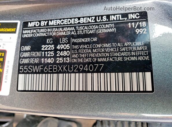 55SWF6EBXKU294077 2019 MERCEDES-BENZ C Gray Engine compartment view