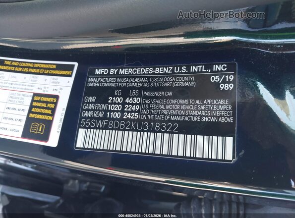 55SWF8DB2KU318322 2019 MERCEDES-BENZ C-CLASS Green Շարժիչի բաժամունքի տեսք