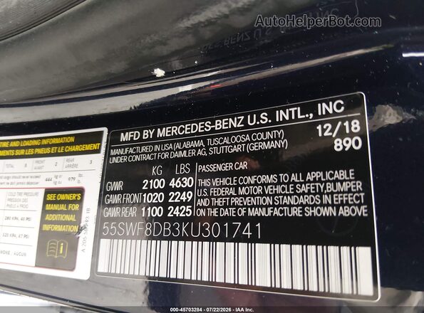55SWF8DB3KU301741 2019 MERCEDES-BENZ C-CLASS Dark Blue Widok komory silnika