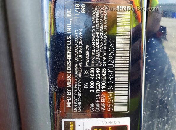 55SWF8DB6KU295062 2019 MERCEDES-BENZ C Blue Вид підкапотного простору