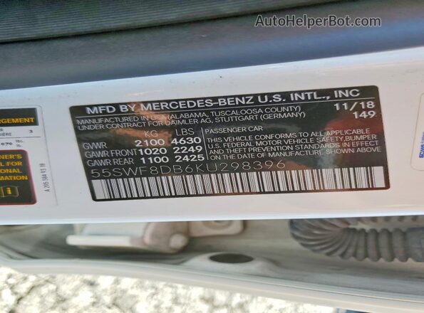 55SWF8DB6KU298396 2019 MERCEDES-BENZ C Белый Вид подкапотного пространства