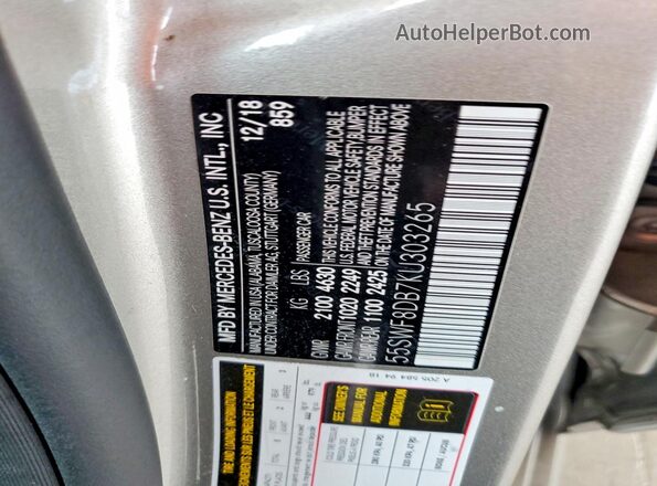 55SWF8DB7KU303265 2019 MERCEDES-BENZ C Gray Vista de la etiqueta del VIN