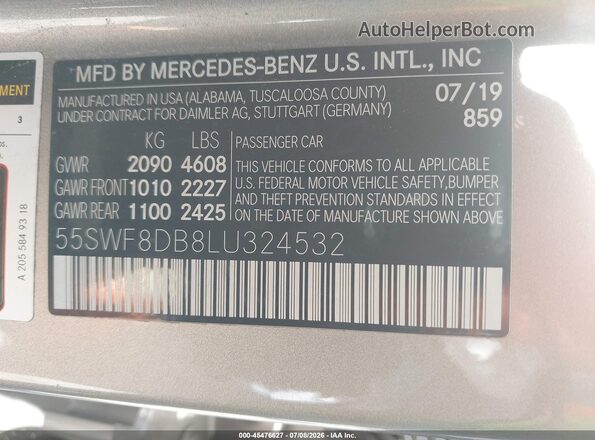 55SWF8DB8LU324532 2020 MERCEDES-BENZ C-CLASS Brown Vista del compartimento del motor