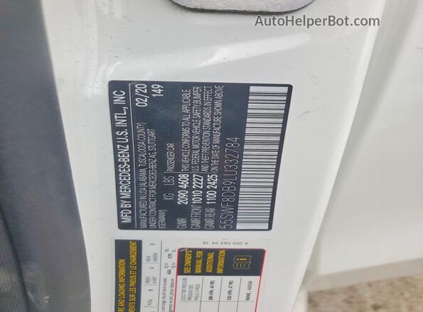 55SWF8DB9LU332784 2020 MERCEDES-BENZ C White ძრავის განყოფილების ხედი