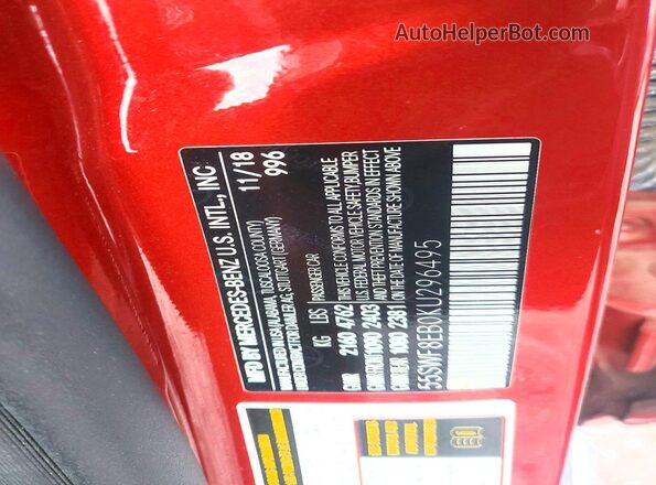 55SWF8EB0KU296495 2019 MERCEDES-BENZ C Red Շարժիչի բաժամունքի տեսք
