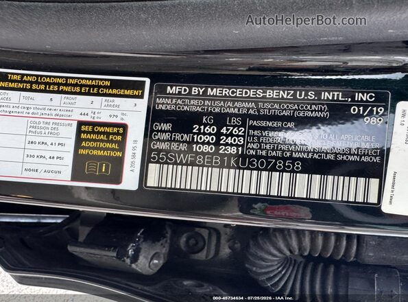 55SWF8EB1KU307858 2019 MERCEDES-BENZ C-CLASS Green Вид підкапотного простору