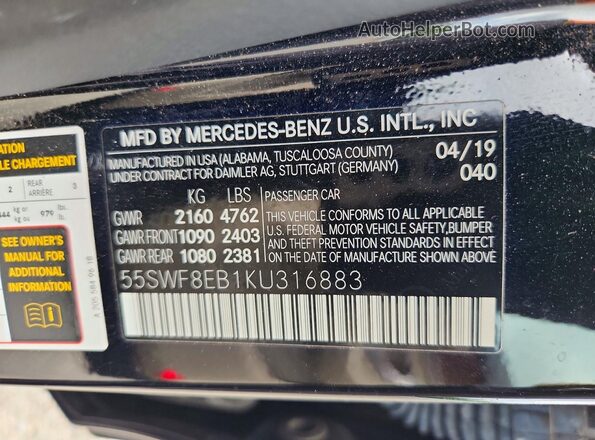 55SWF8EB1KU316883 2019 MERCEDES-BENZ C Black VIN sticker view