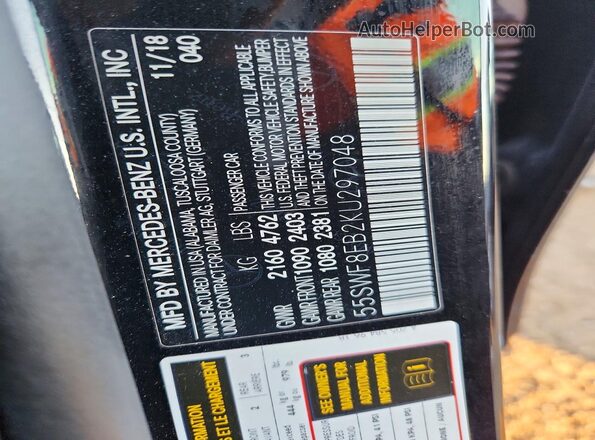 55SWF8EB2KU297048 2019 MERCEDES-BENZ C Черный Вид наклейки с VIN-кодом