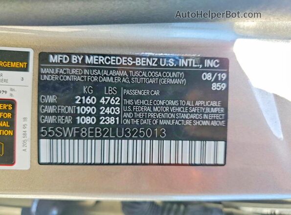 55SWF8EB2LU325013 2020 MERCEDES-BENZ C Silver Widok komory silnika