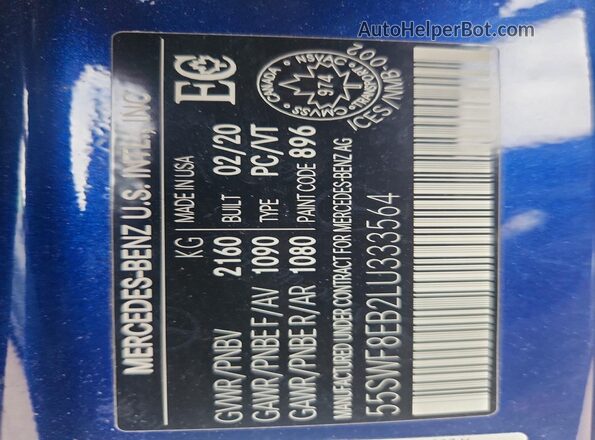 55SWF8EB2LU333564 2020 MERCEDES-BENZ C Blue ძრავის განყოფილების ხედი