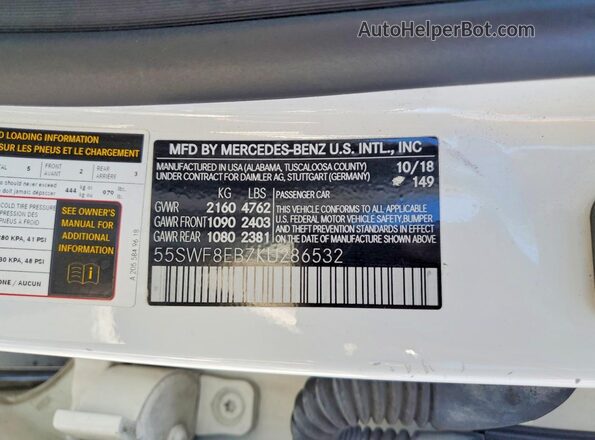 55SWF8EB7KU286532 2019 MERCEDES-BENZ C White Widok komory silnika