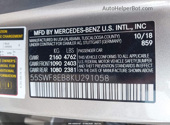 55SWF8EB8KU291058 2019 MERCEDES-BENZ C-CLASS Beige Engine compartment view
