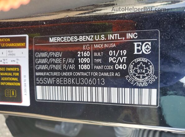 55SWF8EB8KU306013 2019 MERCEDES-BENZ C Black Շարժիչի բաժամունքի տեսք
