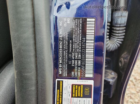 55SWF8EB8KU318744 2019 MERCEDES-BENZ C Синий Вид наклейки с VIN-кодом