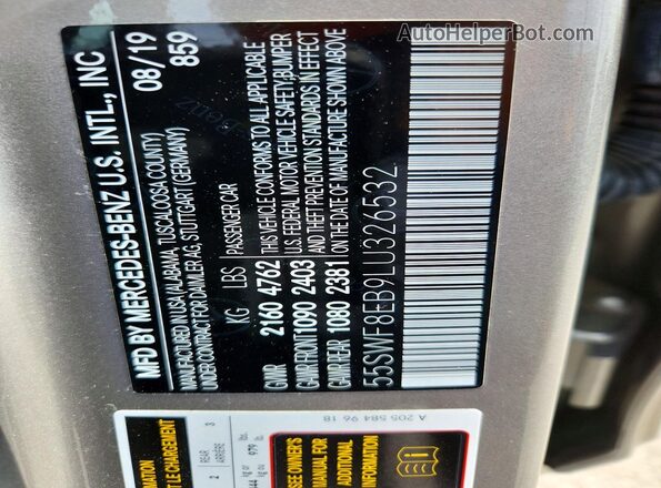 55SWF8EB9LU326532 2020 MERCEDES-BENZ C Gray Вид підкапотного простору