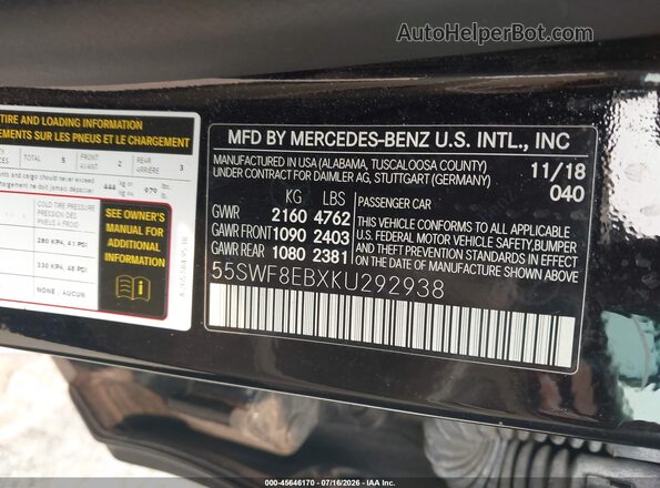 55SWF8EBXKU292938 2019 MERCEDES-BENZ C-CLASS Black Vista del compartimento del motor