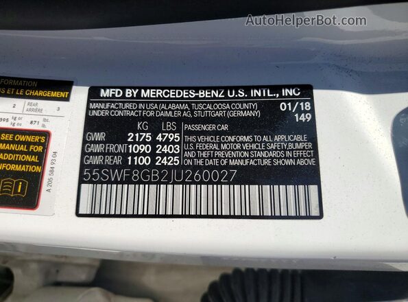 55SWF8GB2JU260027 2018 MERCEDES-BENZ C White Շարժիչի բաժամունքի տեսք