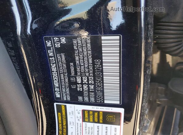 55SWF8GB5KU312848 2019 MERCEDES-BENZ C Black Widok naklejki z numerem VIN