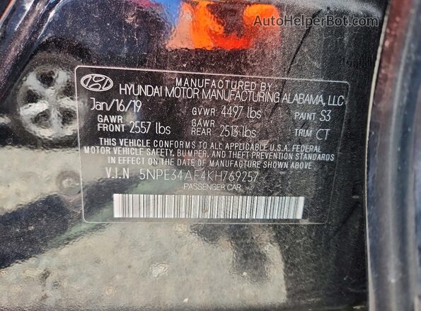 5NPE34AF4KH769257 2019 HYUNDAI SONATA Black სალონის 360-გრადუსიანი ხედი