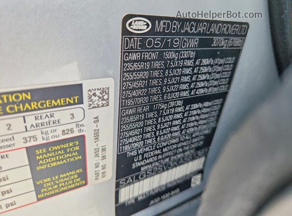 SALGS2SV3KA561361 2019 LAND ROVER RANGE Silver Вид підкапотного простору