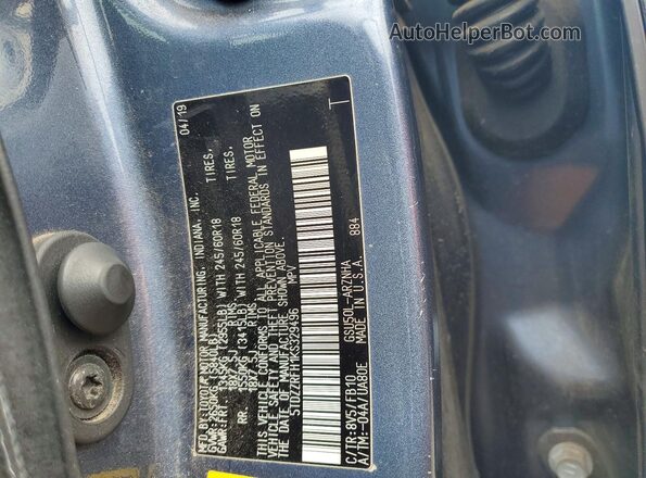 5TDZZRFH1KS329496 2019 TOYOTA HIGHLANDER Blue Սալոնի 360 աստիճան տեսք