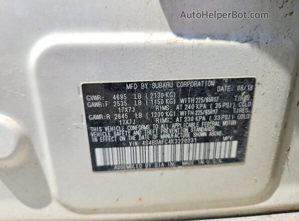4S4BSAFC4K3220331 2019 SUBARU OUTBACK White 360 interior view