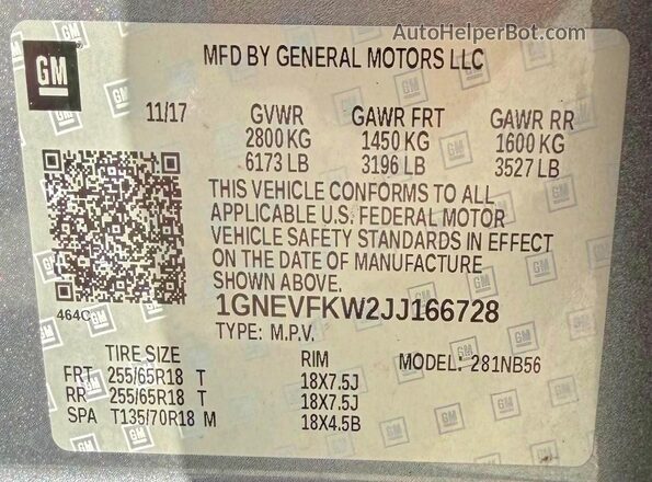 1GNEVFKW2JJ166728 2018 CHEVROLET TRAVERSE Gray Rear interior view