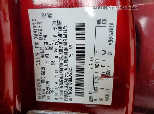 1FMCU0HD3KUA50620 2019 FORD ESCAPE Красный Панорамный вид салона 360°