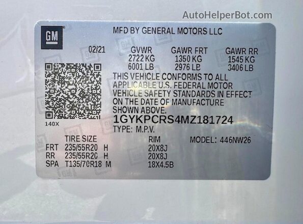 1GYKPCRS4MZ181724 2021 CADILLAC XT6 White 