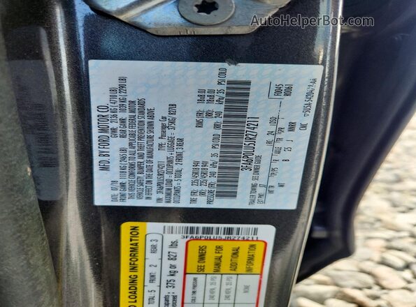 3FA6P0LU5JR274211 2018 FORD FUSION Gray VIN կոդի պիտակի տեսք