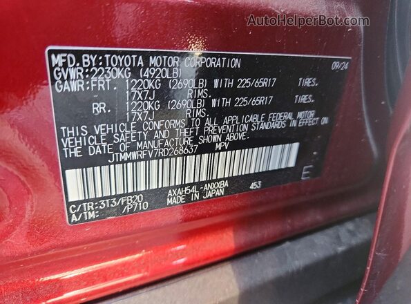 JTMMWRFV7RD268637 2024 TOYOTA RAV4 Red Вид наклейки з VIN-кодом