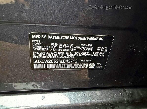 5UXCW2C52KLB43713 2019 BMW X7 Gray Widok wnętrza z tyłu
