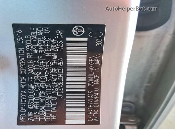 JTDZN3EU0HJ055866 2017 TOYOTA PRIUS Silver VIN კოდის სტიკერის ხედი