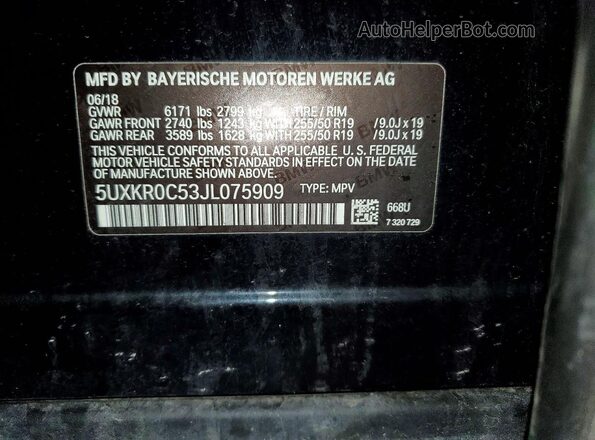 5UXKR0C53JL075909 2018 BMW X5 Black 