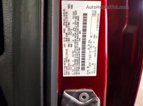 1FMCU0GDXKUA75189 2019 FORD ESCAPE Red Vista de la etiqueta del VIN