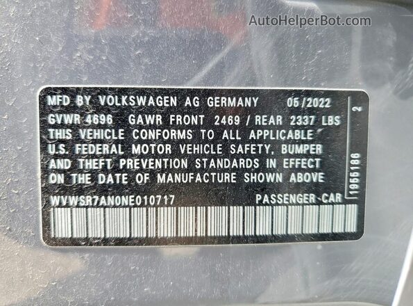 WVWSR7AN0NE010717 2022 VOLKSWAGEN ARTEON Gray სალონის 360-გრადუსიანი ხედი