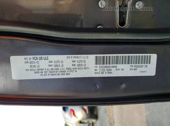2C3CDXBG4GH140440 2016 DODGE CHARGER Gray VIN կոդի պիտակի տեսք