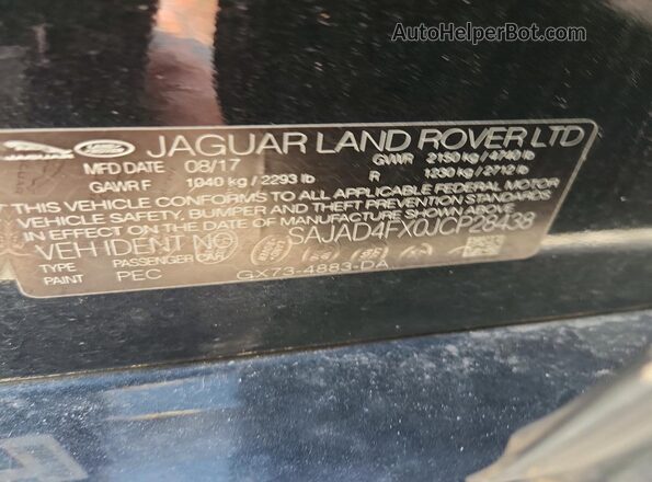 SAJAD4FX0JCP28438 2018 JAGUAR XF Black Շարժիչի բաժամունքի տեսք