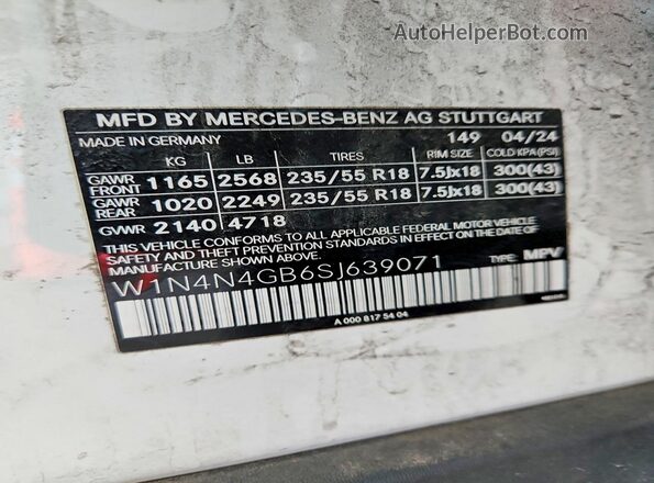W1N4N4GB6SJ639071 2025 MERCEDES-BENZ GLA Белый 