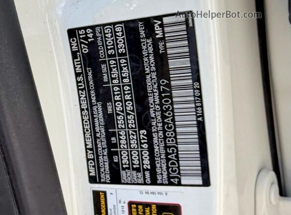 4JGDA5JB8GA630179 2016 MERCEDES-BENZ GLE-CLASS White Rear interior view