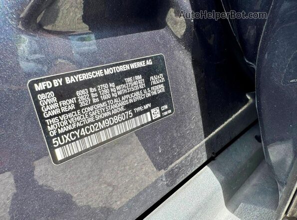 5UXCY4C02M9D86075 2021 BMW X6 Угольный Вид задних сидений