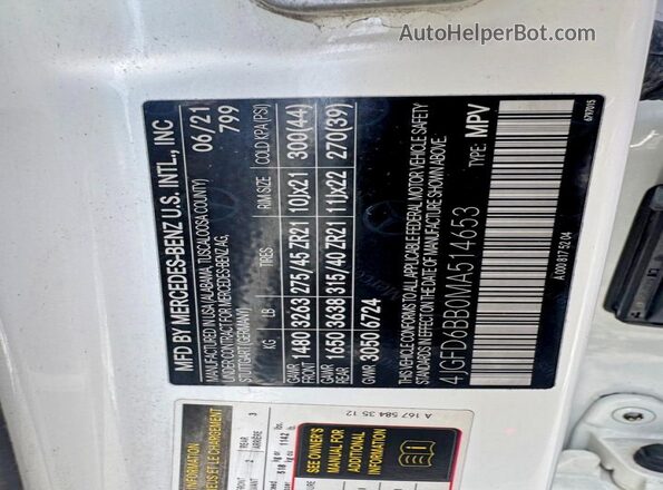 4JGFD6BB0MA514653 2021 MERCEDES-BENZ GLE-CLASS White VIN sticker view