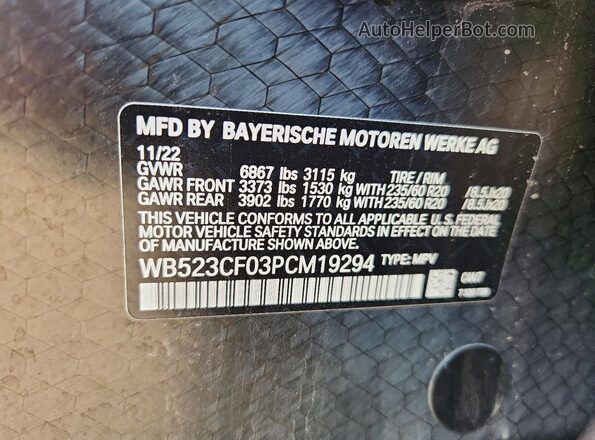 WB523CF03PCM19294 2023 BMW IX Gray Vista interior de 360 grados