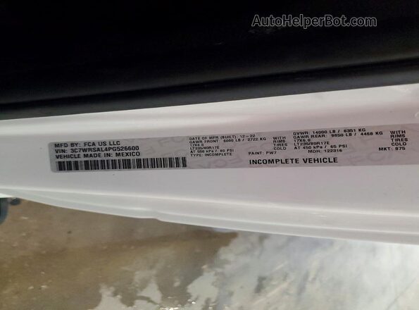 3C7WRSAL4PG526600 2023 RAM 3500 White VIN sticker view