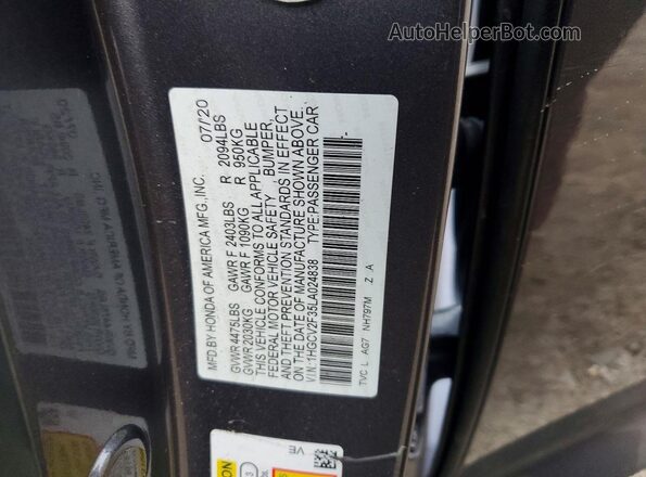 1HGCV2F35LA024838 2020 HONDA ACCORD Charcoal Vista de la etiqueta del VIN