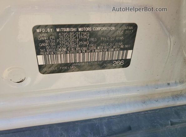 JA4AD3A39JZ035307 2018 MITSUBISHI OUTLANDER White Սալոնի 360 աստիճան տեսք