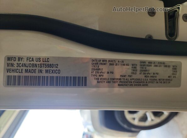 3C4NJDBN1ST598012 2025 JEEP COMPASS White Widok wnętrza 360 stopni