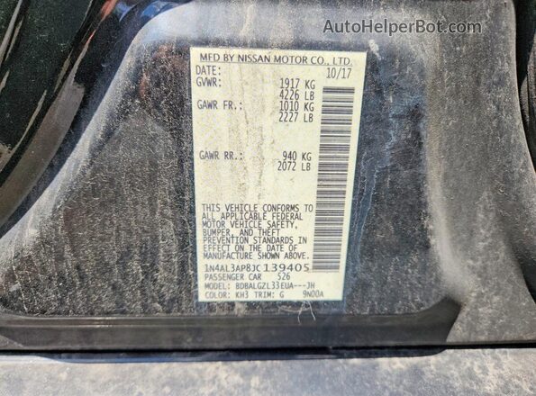 1N4AL3AP8JC139405 2018 NISSAN ALTIMA Black VIN կոդի պիտակի տեսք