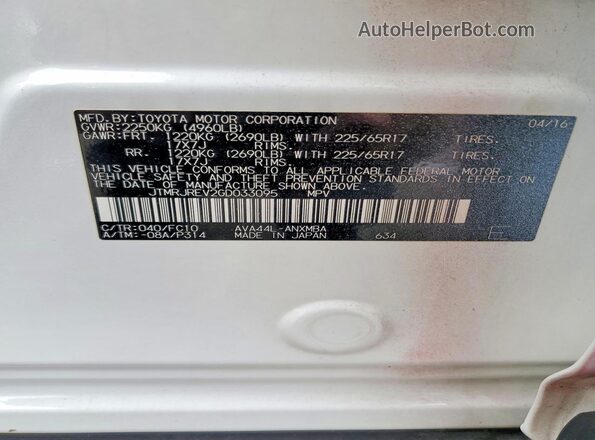 JTMRJREV2GD033095 2016 TOYOTA RAV4 White Vista interior de 360 grados
