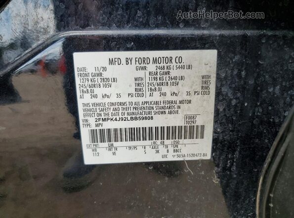 2FMPK4J92LBB59808 2020 FORD EDGE Black Vista interior de 360 grados